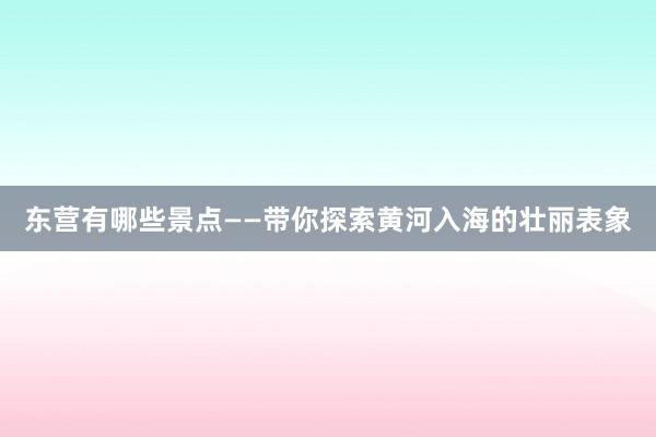 东营有哪些景点——带你探索黄河入海的壮丽表象
